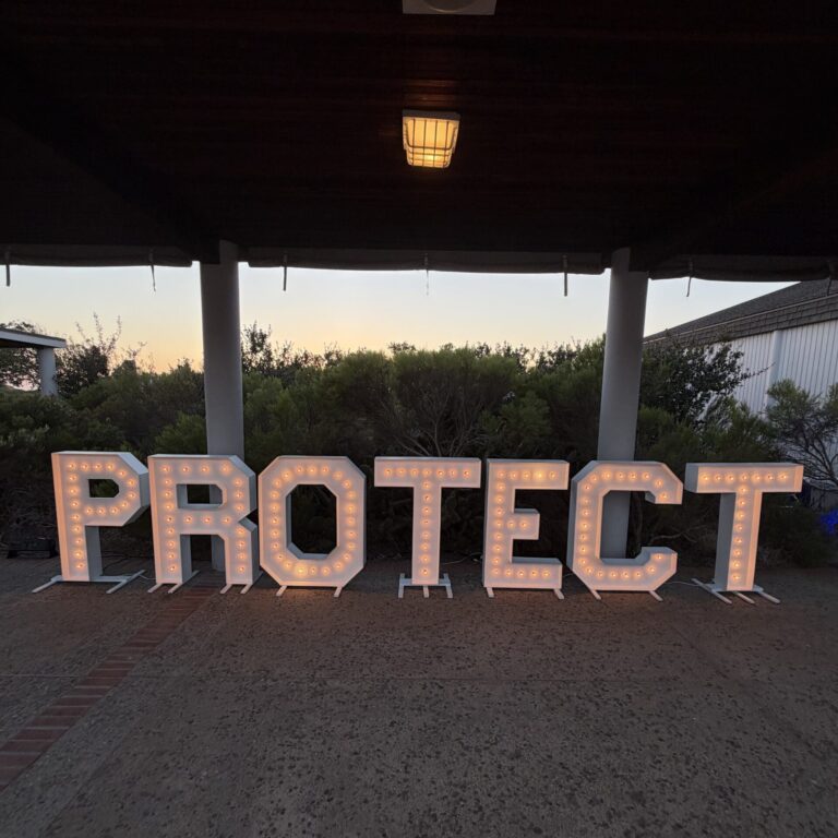 PROTECT light up marquee letters at dusk for Cabrillo Under the Stars event
