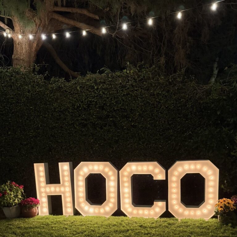 HOCO light up marquee letters for a Point Loma homecoming dance